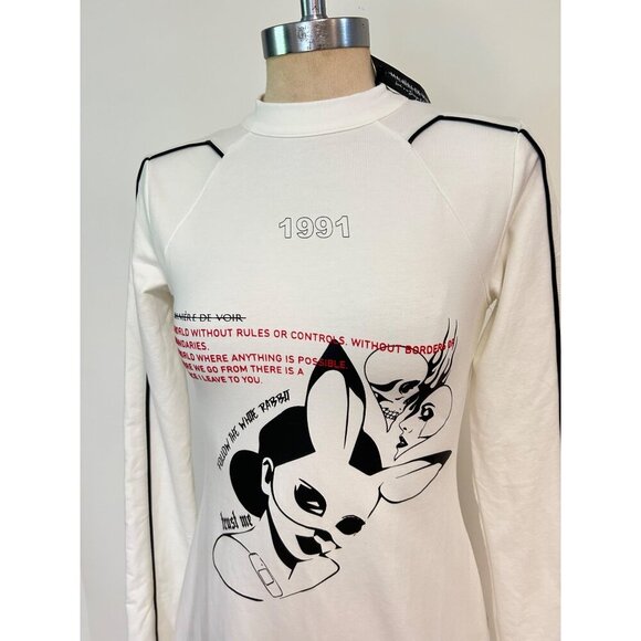 Manière De Voir White Graphic Long Sleeve Mini Dress  NWT 8 10 - Picture 2 of 5
